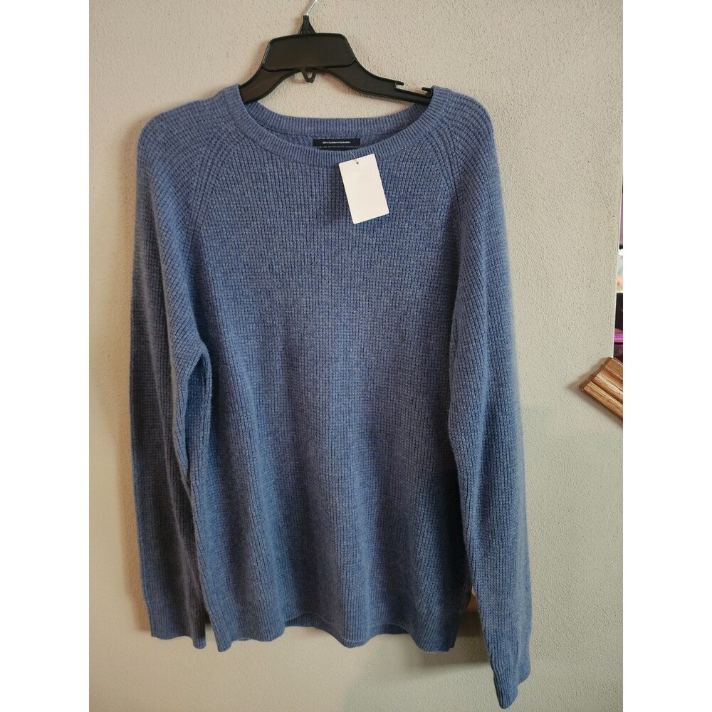 Nordstrom Mens Cashmere Sweater Blue Waffle Knit Raglan Crewneck Pullover Size L